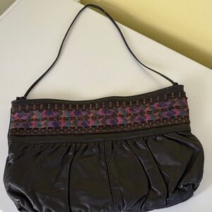 Samir Black Leather Zip Top Shoulder Bag